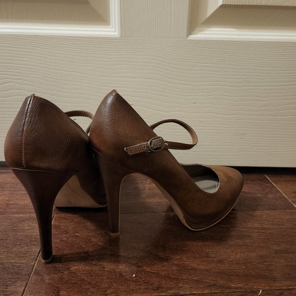Brown Faux Leather Mary-Jane style Stilettos - Picture 4 of 7